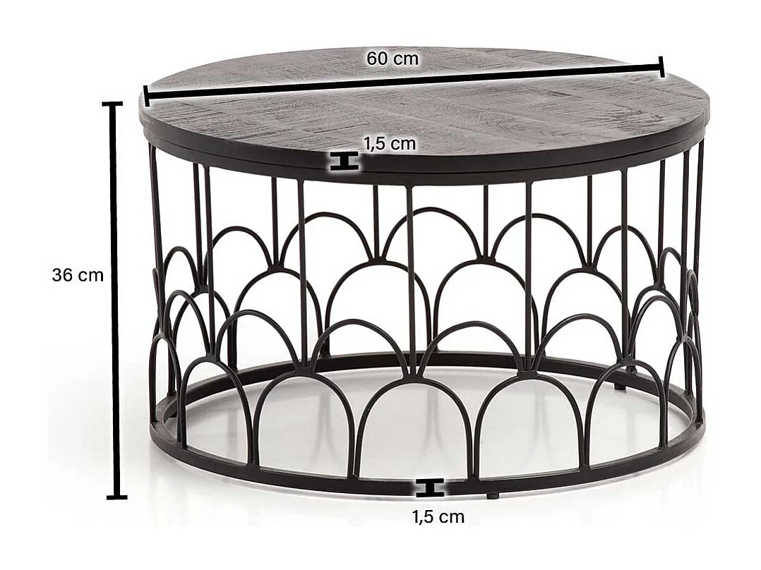 Couchtisch Wohnzimmertisch in Schwarz mit Ringgestell