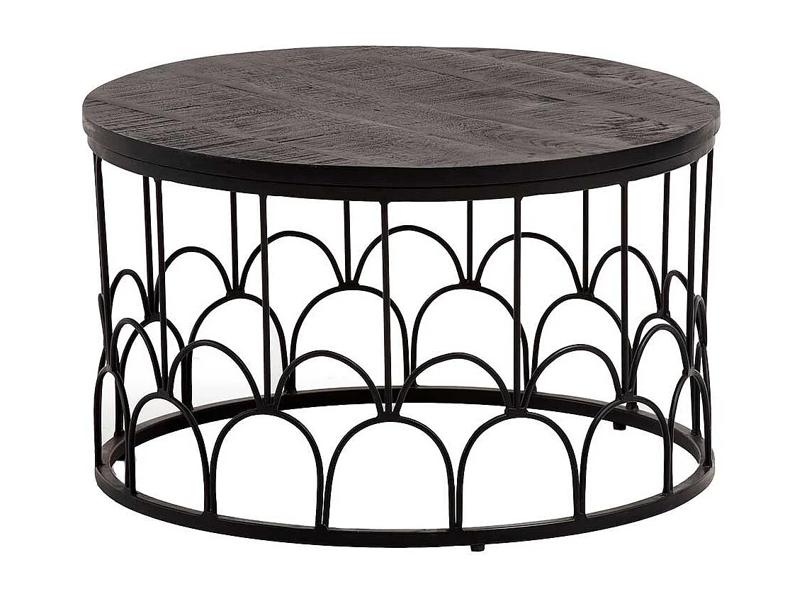 Couchtisch Wohnzimmertisch in Schwarz mit Ringgestell
