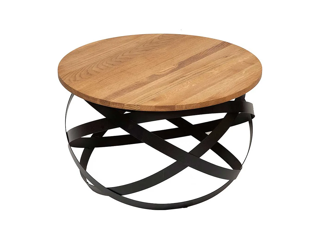Ausgefallener Couchtisch aus Wildeiche Massivholz & Metall 70 cm Durchmesser