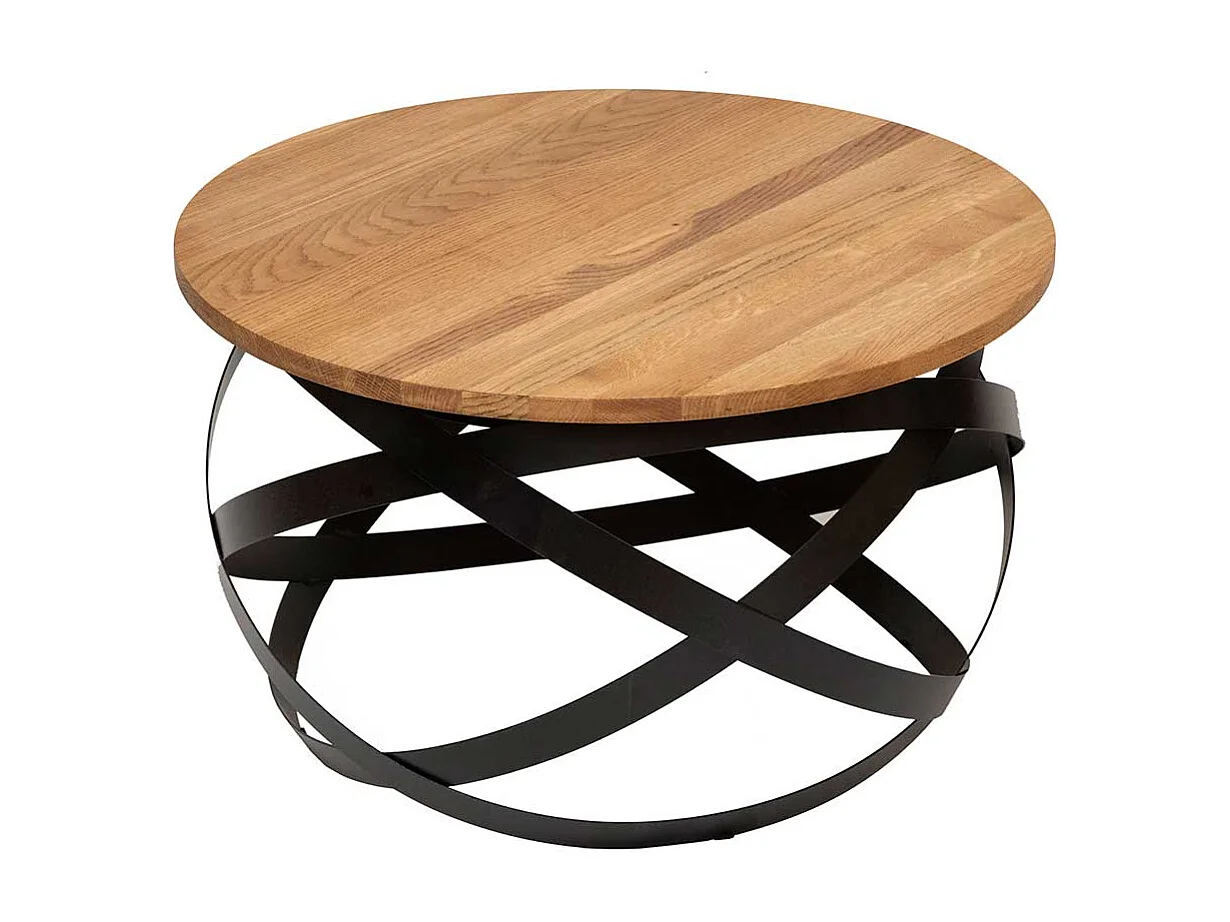 Ausgefallener Couchtisch aus Wildeiche Massivholz & Metall 70 cm Durchmesser