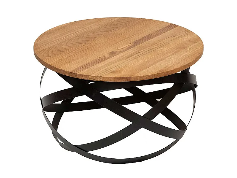 Ausgefallener Couchtisch aus Wildeiche Massivholz & Metall 70 cm Durchmesser