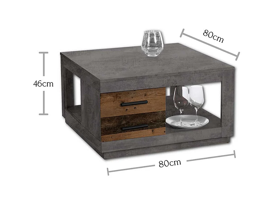 Sofa Tisch modern in Beton Grau quadratisch 80x46x80 cm