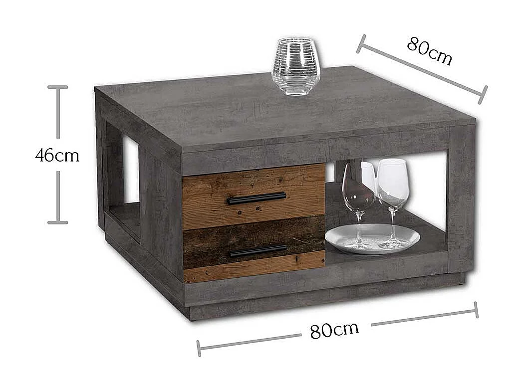 Sofa Tisch modern in Beton Grau quadratisch 80x46x80 cm