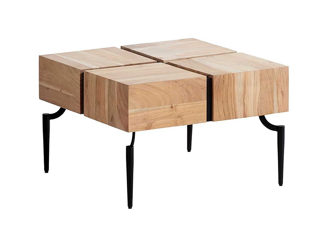 Massivholztisch Couchtisch in Akaziefarben und Schwarz