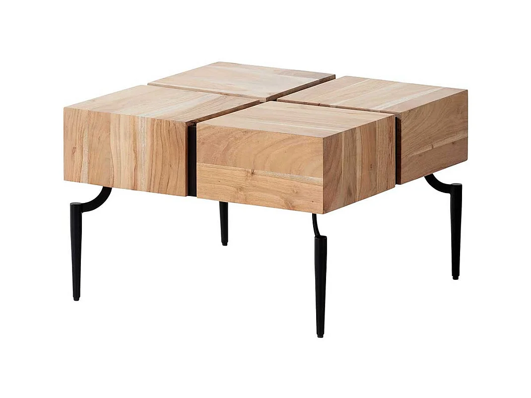 Massivholztisch Couchtisch in Akaziefarben und Schwarz