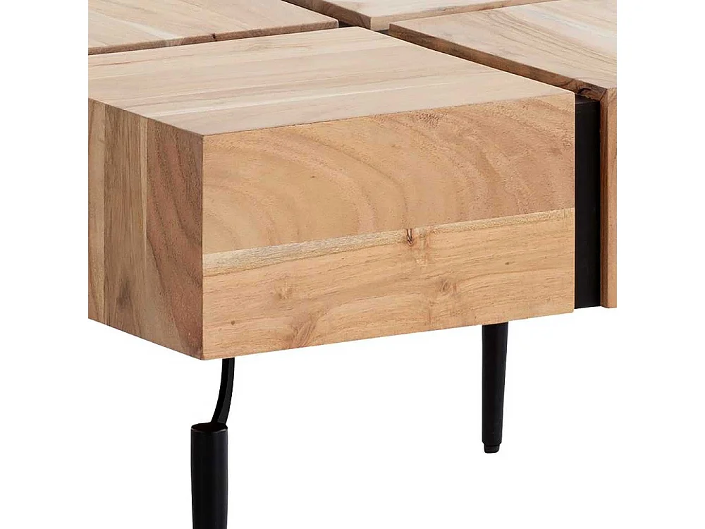 Massivholztisch Couchtisch in Akaziefarben und Schwarz