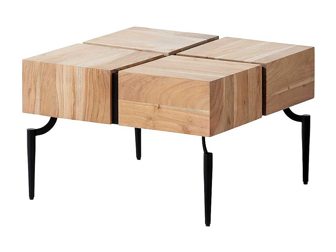 Massivholztisch Couchtisch in Akaziefarben und Schwarz