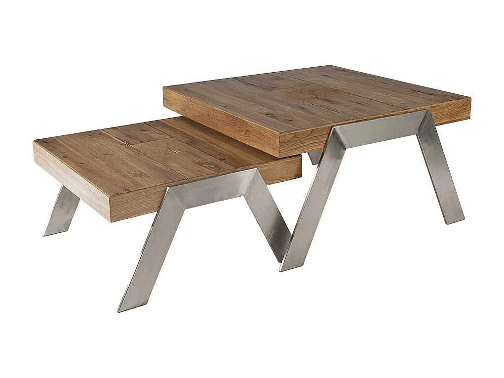 Sofatisch aus Wildeiche Massivholz Stahl