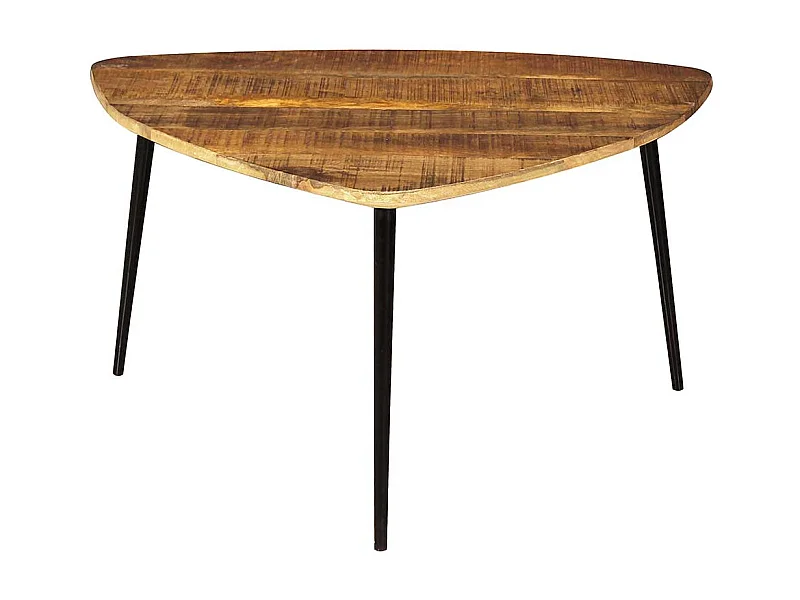 Couchtisch aus Mangobaum Massivholz und Metall wankelförmig
