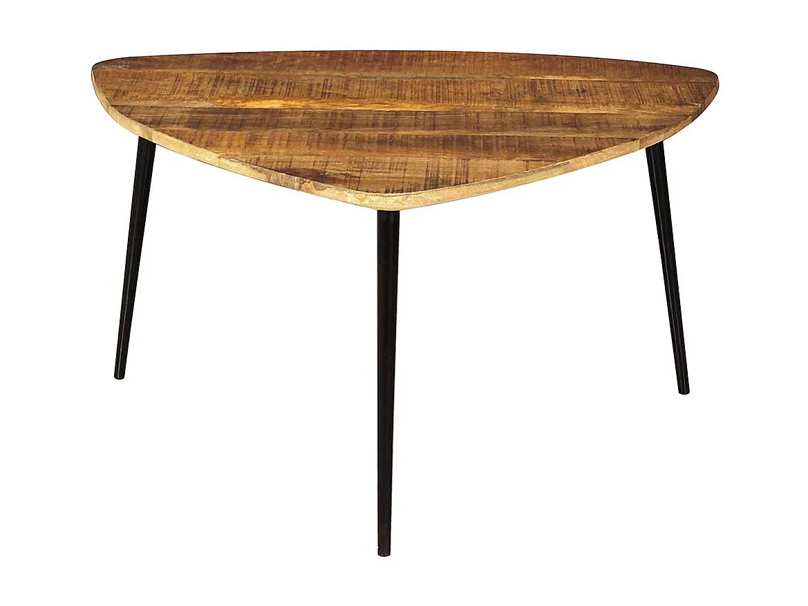 Couchtisch aus Mangobaum Massivholz und Metall wankelförmig