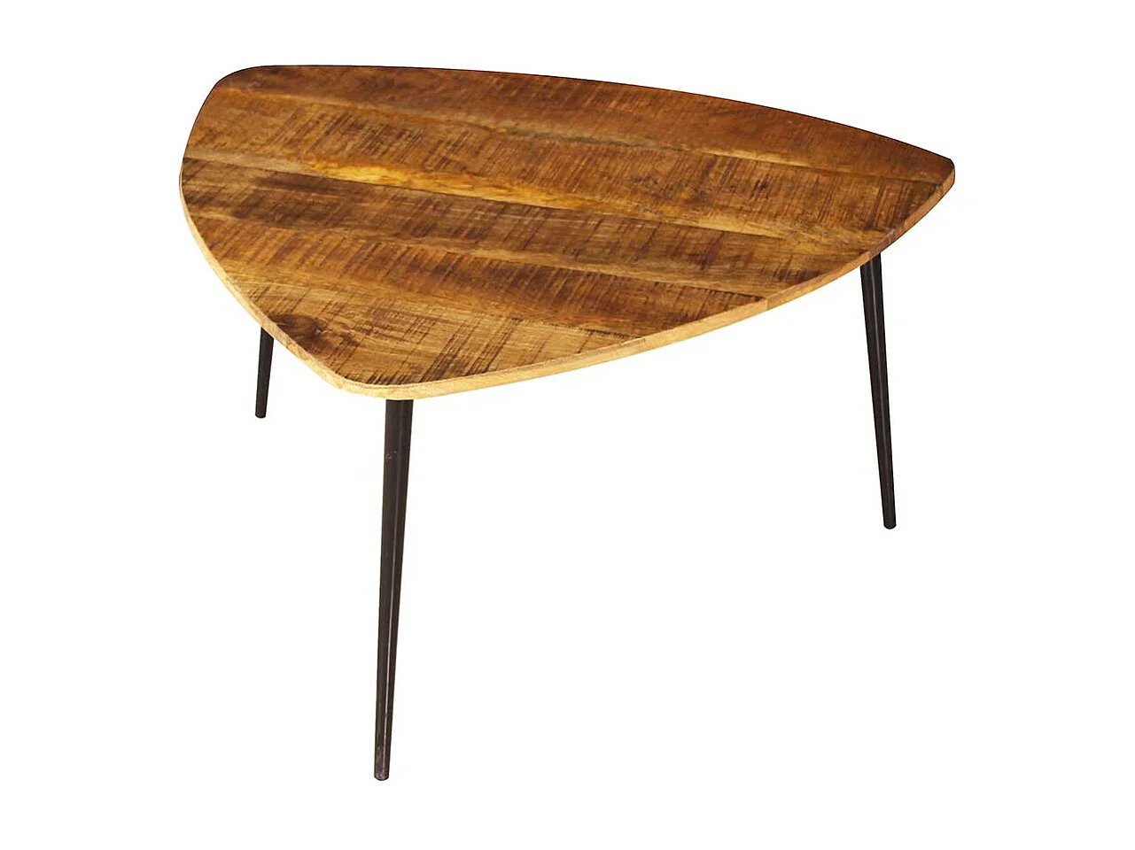 Couchtisch aus Mangobaum Massivholz und Metall wankelförmig