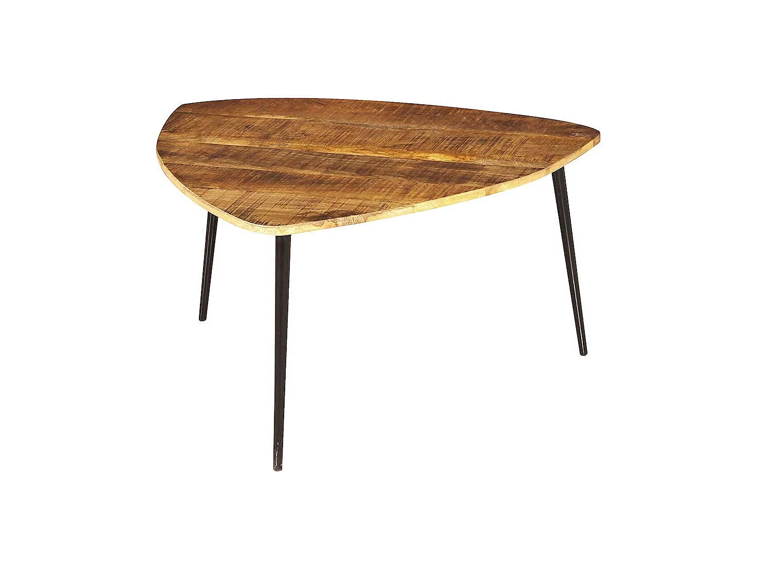 Couchtisch aus Mangobaum Massivholz und Metall wankelförmig