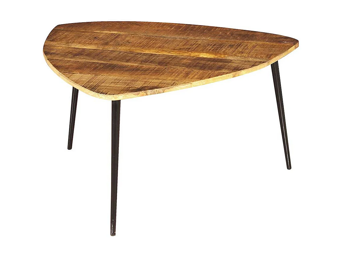 Couchtisch aus Mangobaum Massivholz und Metall wankelförmig