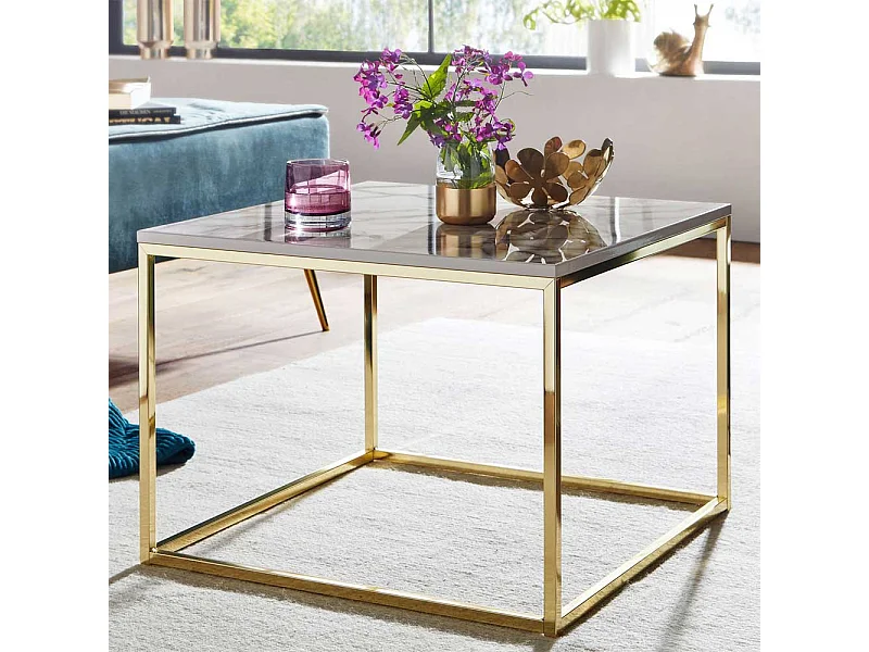 Marmor Optik Sofatisch in Grau Hochglanz Goldfarben