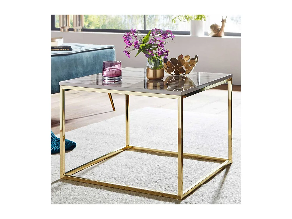 Marmor Optik Sofatisch in Grau Hochglanz Goldfarben