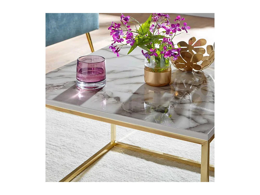 Marmor Optik Sofatisch in Grau Hochglanz Goldfarben