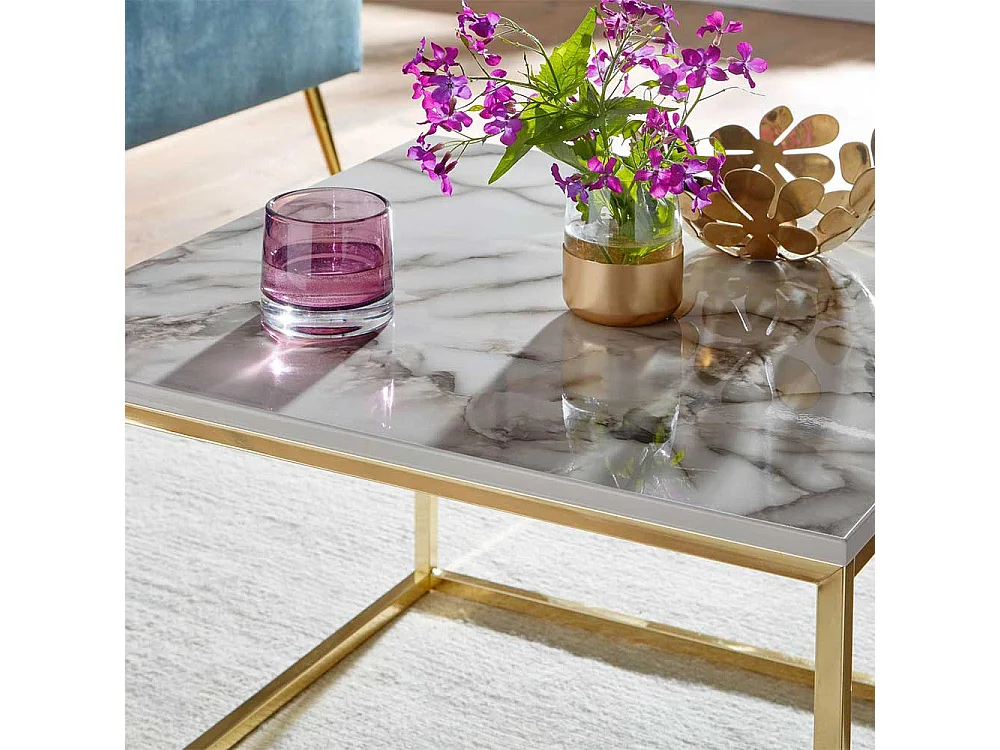 Marmor Optik Sofatisch in Grau Hochglanz Goldfarben