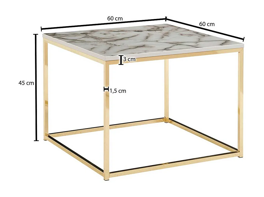 Marmor Optik Sofatisch in Grau Hochglanz Goldfarben