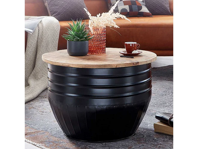 Tischtruhe im Industry und Loft Stil Metall und Massivholz