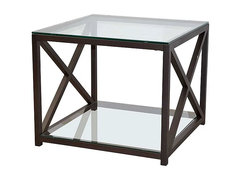 Kleiner Couchtisch mit Glasplatten Metallgestell Braun