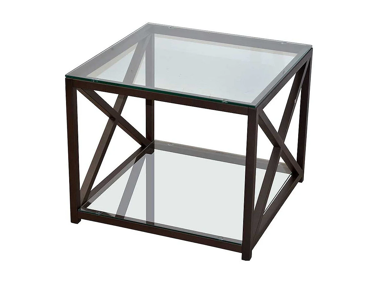 Kleiner Couchtisch mit Glasplatten Metallgestell Braun