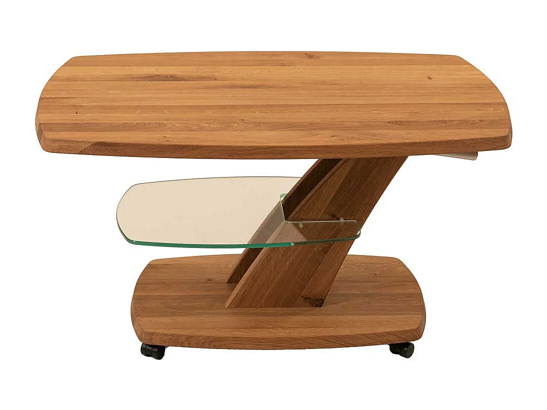 Couchtisch aus Wildeiche Massivholz auf Rollen höhenverstellbar