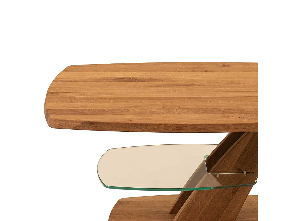 Couchtisch aus Wildeiche Massivholz auf Rollen höhenverstellbar