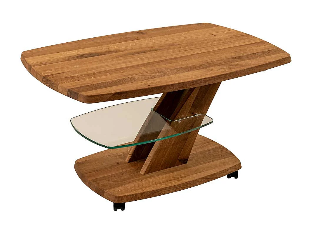 Couchtisch aus Wildeiche Massivholz auf Rollen höhenverstellbar