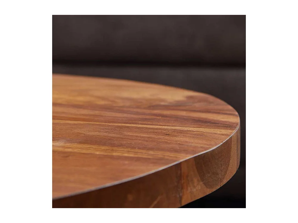 Runder Couchtisch aus Sheesham Massivholz und Stahl Industry und Loft Stil