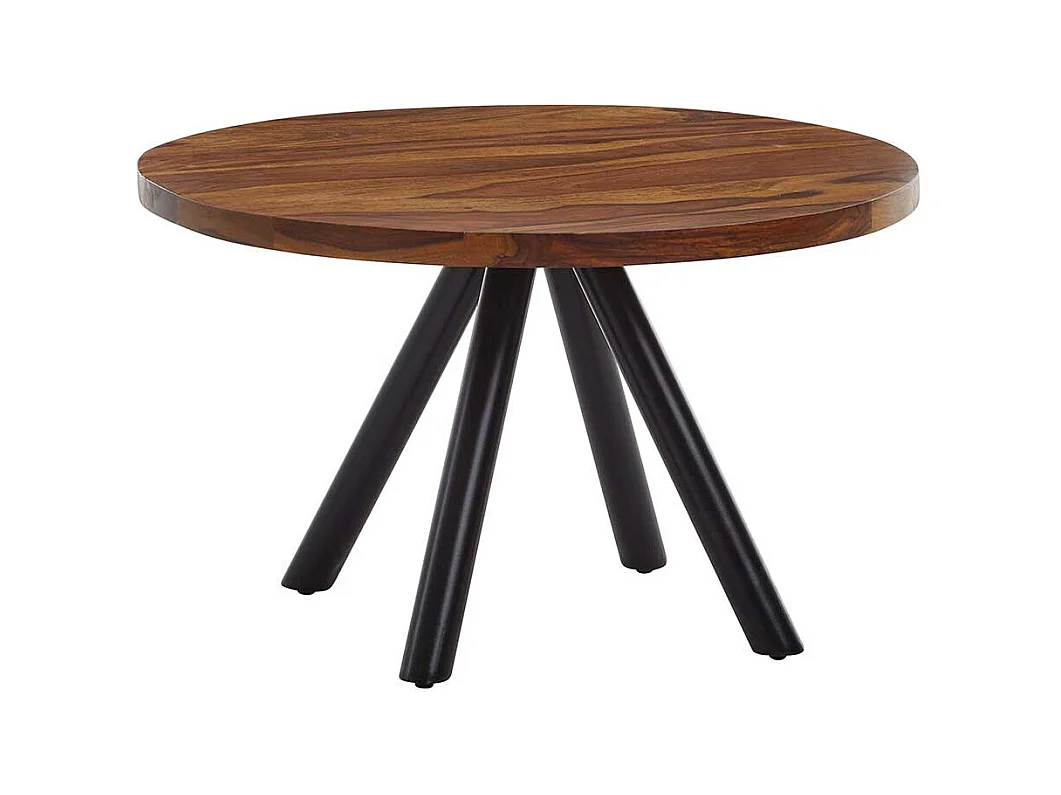 Runder Couchtisch aus Sheesham Massivholz und Stahl Industry und Loft Stil