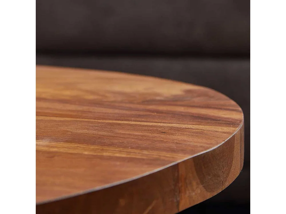 Runder Couchtisch aus Sheesham Massivholz und Stahl Industry und Loft Stil