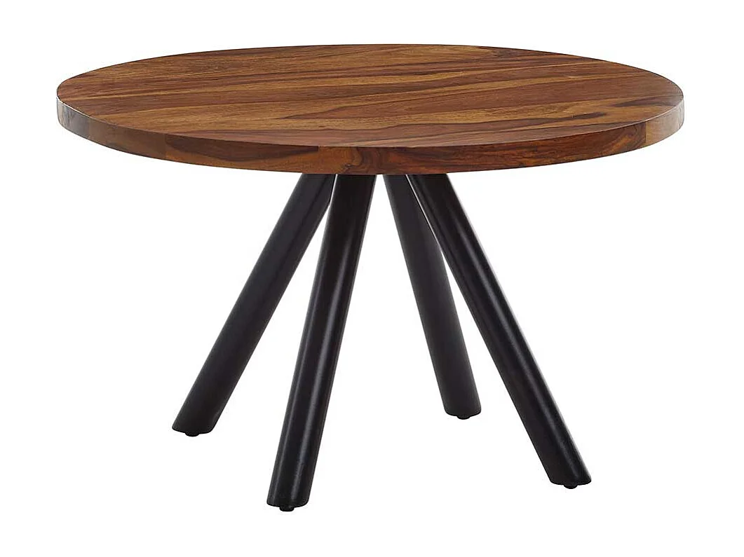 Runder Couchtisch aus Sheesham Massivholz und Stahl Industry und Loft Stil