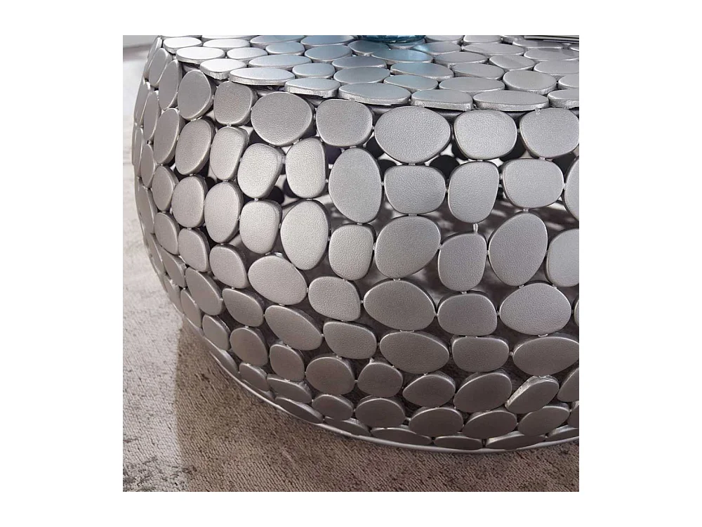 Aluminium Couchtisch in Silberfarben runder Tischplatte