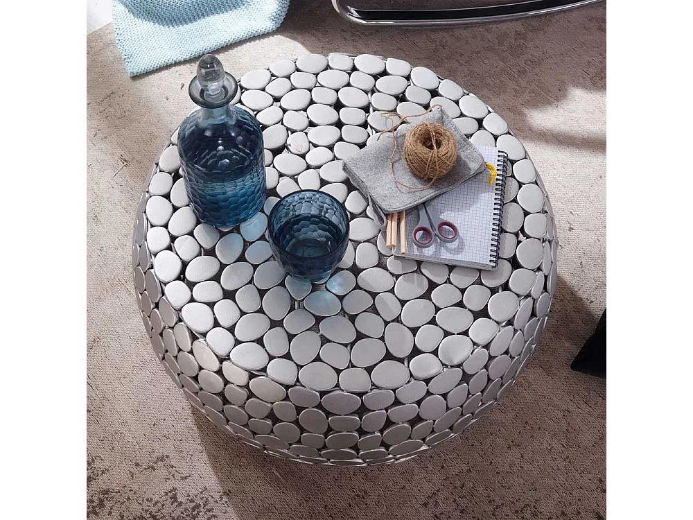 Aluminium Couchtisch in Silberfarben runder Tischplatte