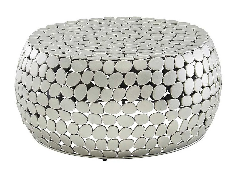 Aluminium Couchtisch in Silberfarben runder Tischplatte