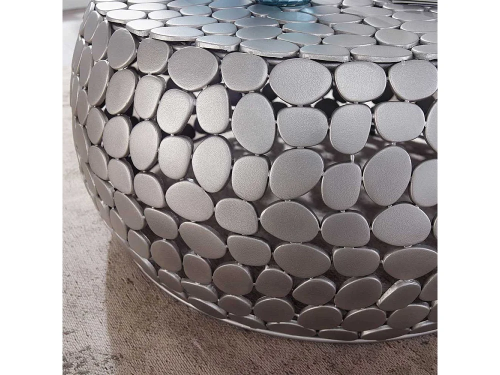 Aluminium Couchtisch in Silberfarben runder Tischplatte