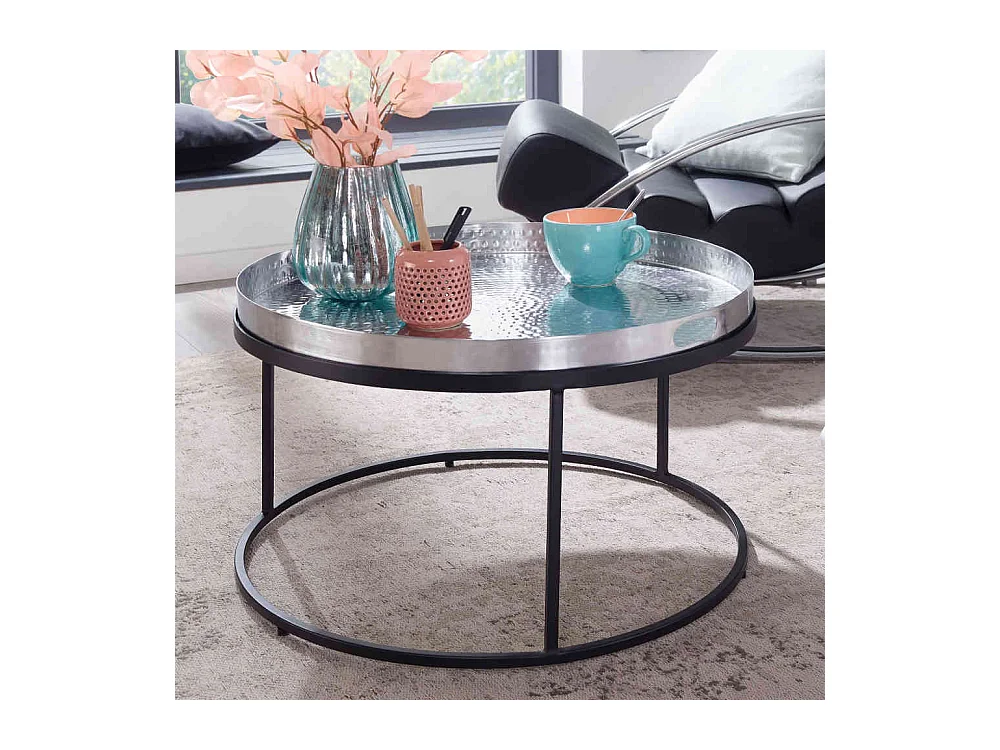 Tablett Couchtisch aus Eisen und Aluminium Silberfarben und Schwarz