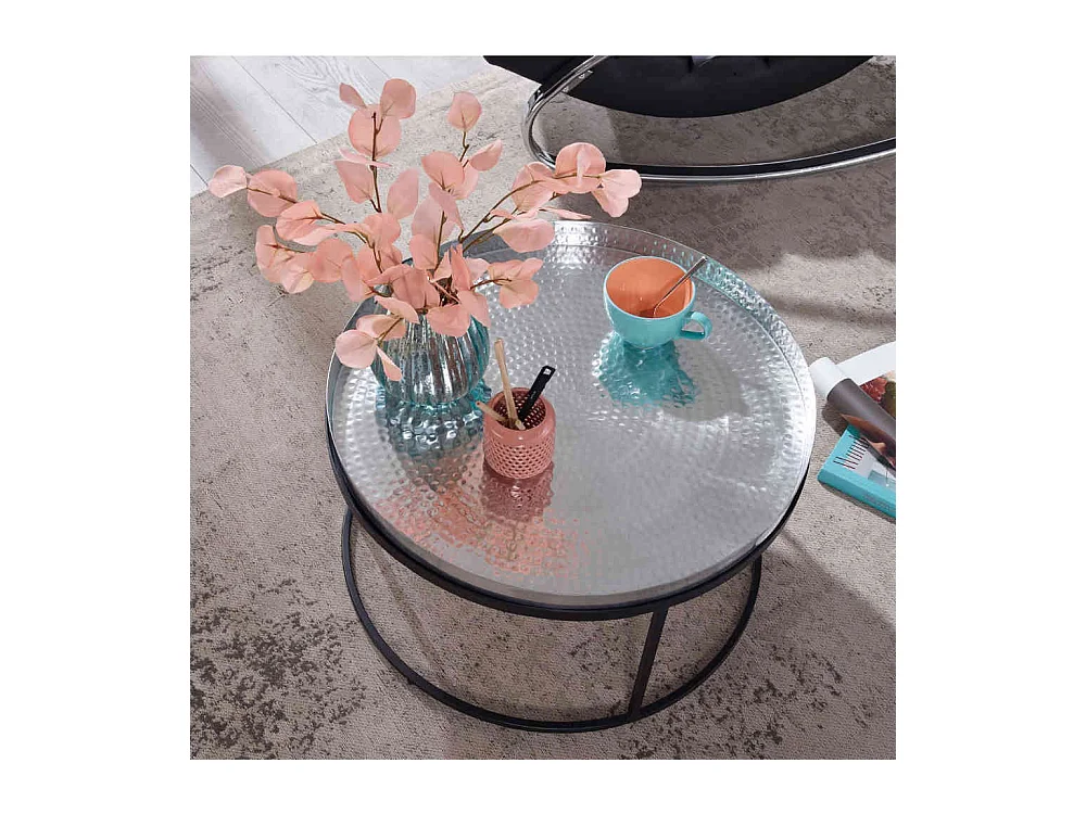 Tablett Couchtisch aus Eisen und Aluminium Silberfarben und Schwarz