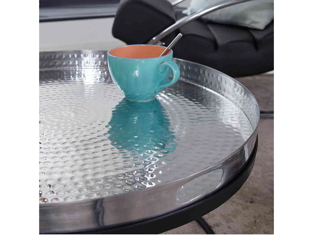 Tablett Couchtisch aus Eisen und Aluminium Silberfarben und Schwarz