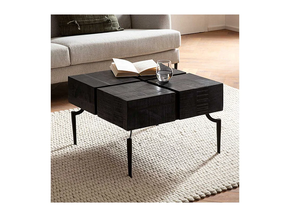 Couchtisch Sofatisch in Schwarz aus Massivholz und Metall