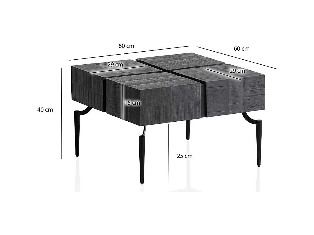 Couchtisch Sofatisch in Schwarz aus Massivholz und Metall