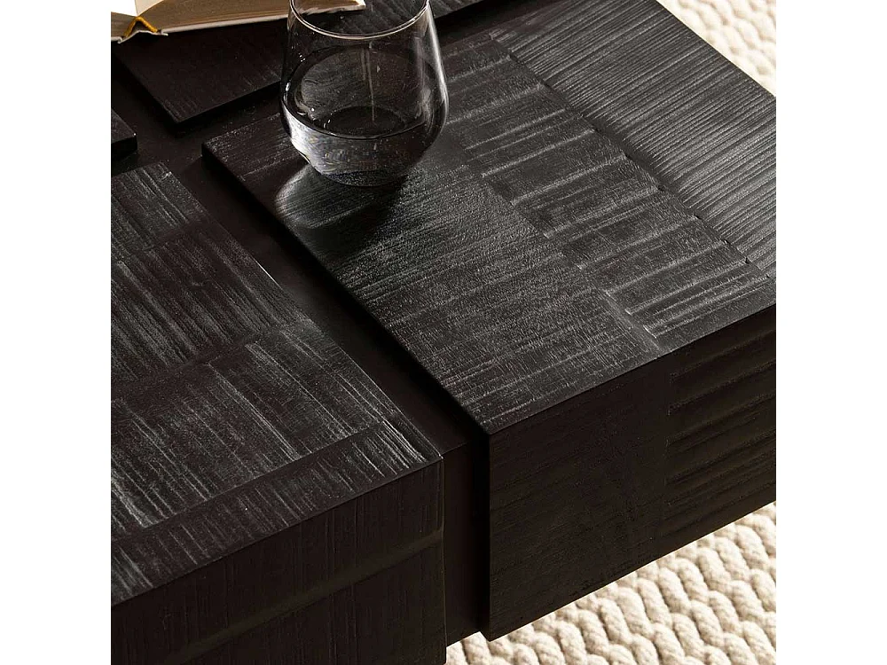 Couchtisch Sofatisch in Schwarz aus Massivholz und Metall