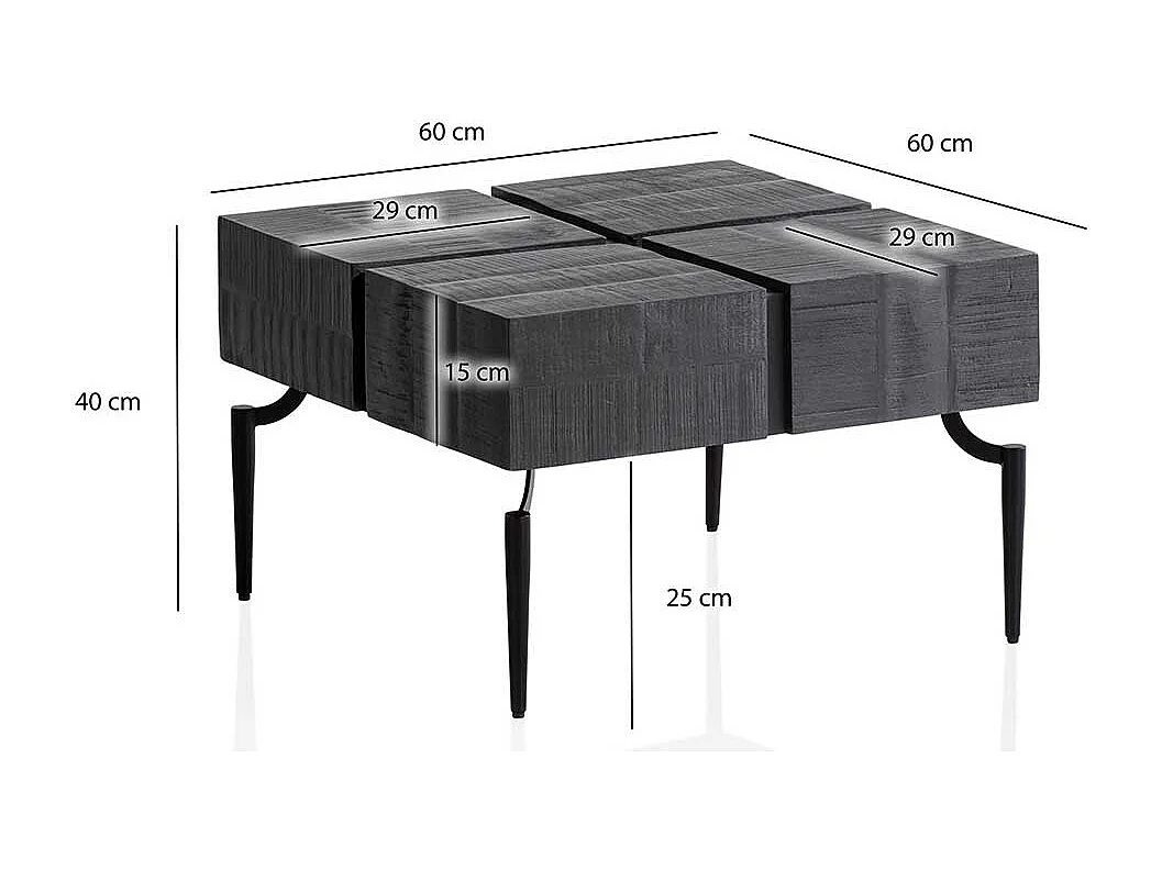 Couchtisch Sofatisch in Schwarz aus Massivholz und Metall
