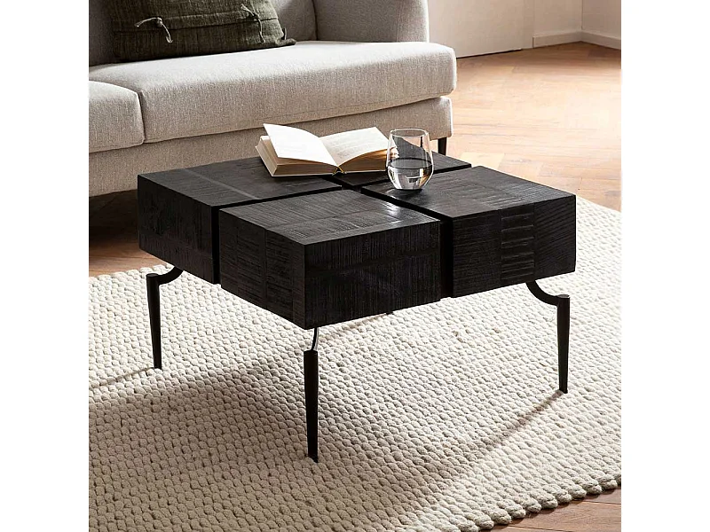 Couchtisch Sofatisch in Schwarz aus Massivholz und Metall