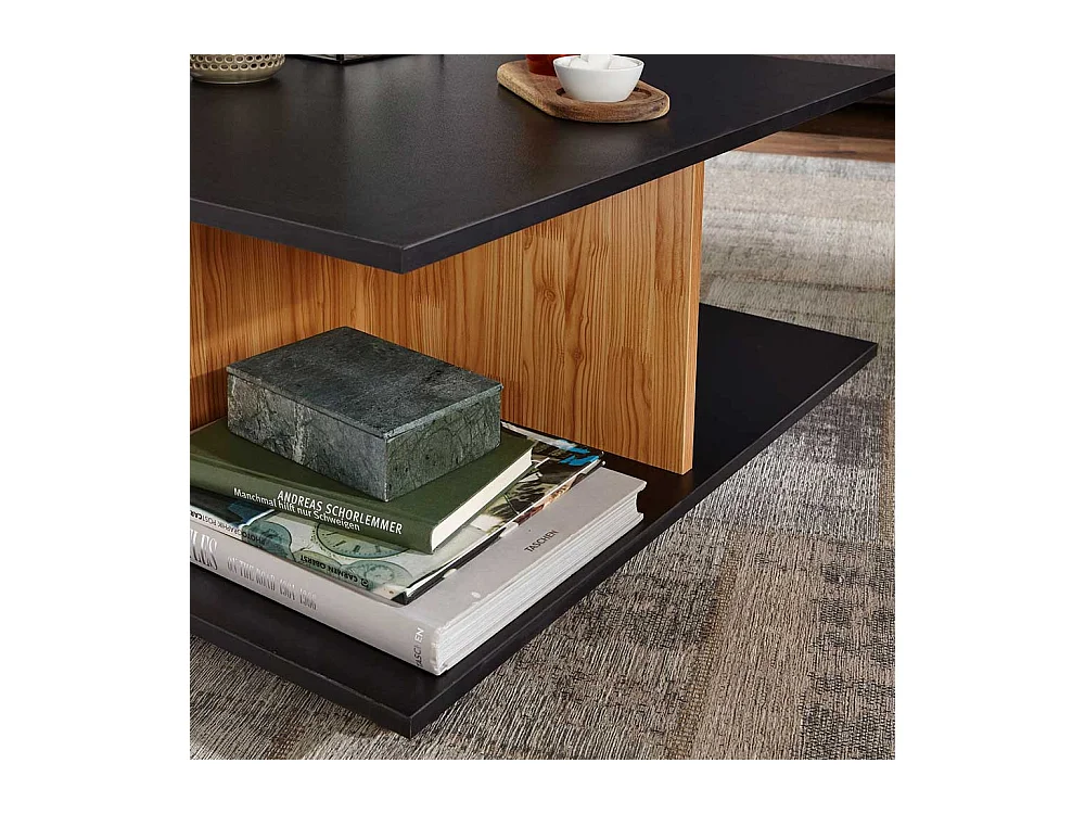 Rollbarer Wohnzimmer Tisch in Anthrazit und Eiche Optik 70 cm breit