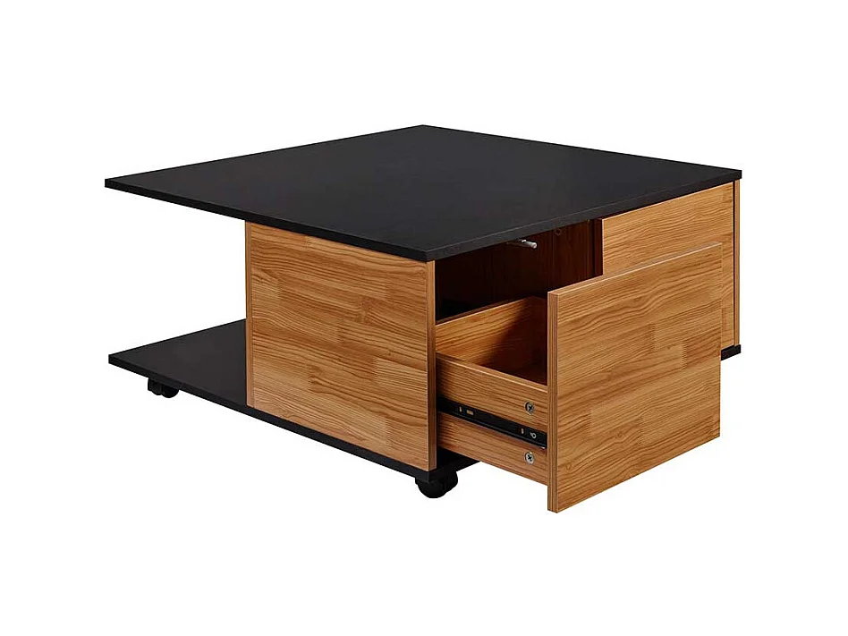 Rollbarer Wohnzimmer Tisch in Anthrazit und Eiche Optik 70 cm breit