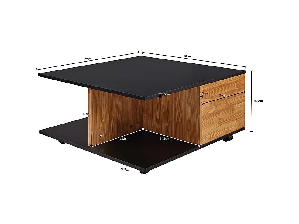 Rollbarer Wohnzimmer Tisch in Anthrazit und Eiche Optik 70 cm breit