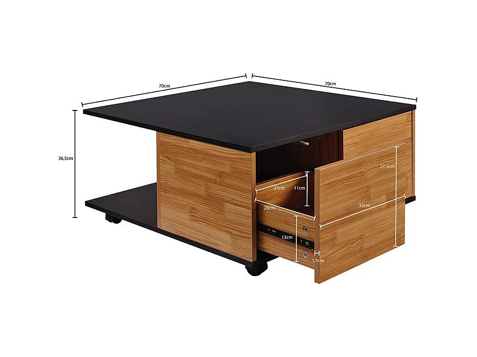 Rollbarer Wohnzimmer Tisch in Anthrazit und Eiche Optik 70 cm breit