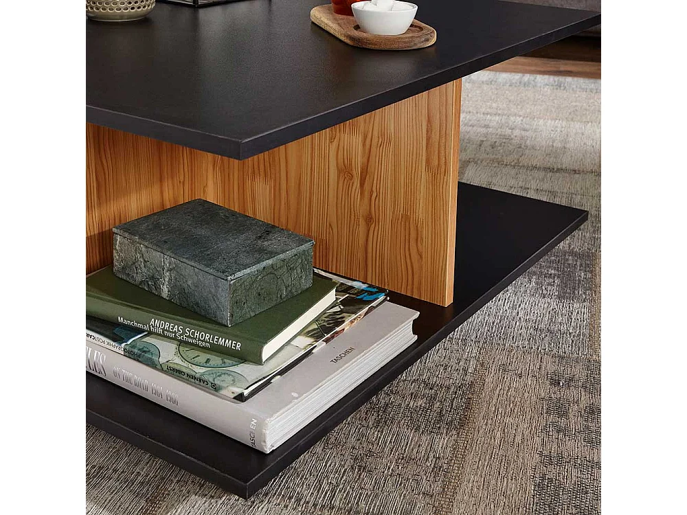 Rollbarer Wohnzimmer Tisch in Anthrazit und Eiche Optik 70 cm breit