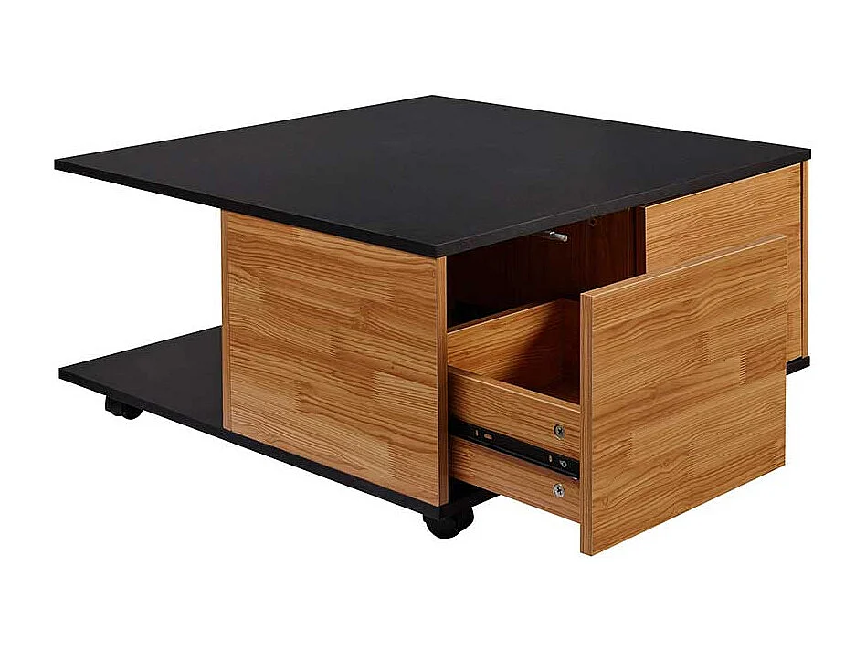 Rollbarer Wohnzimmer Tisch in Anthrazit und Eiche Optik 70 cm breit